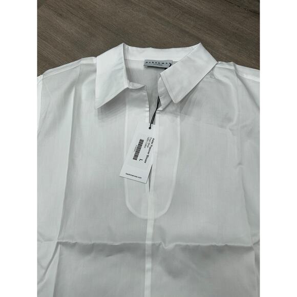 NWT Harshman Women's Pearl White Bell Sleeve Aster Twill Popover Blouse Size L - Picture 4 of 12